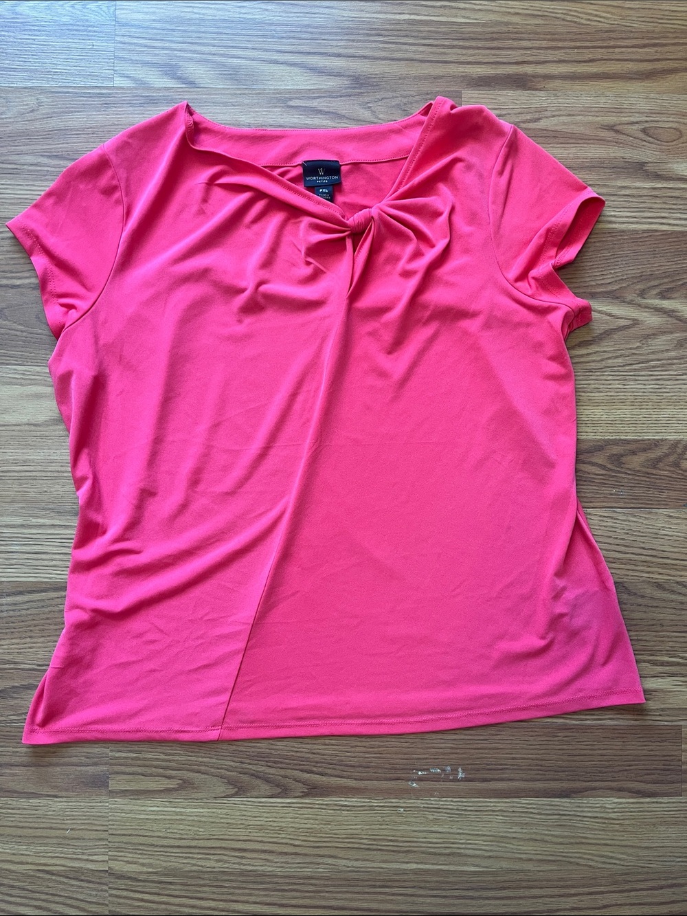 Worthington Hot Pink Twist-Front Short Sleeve Top